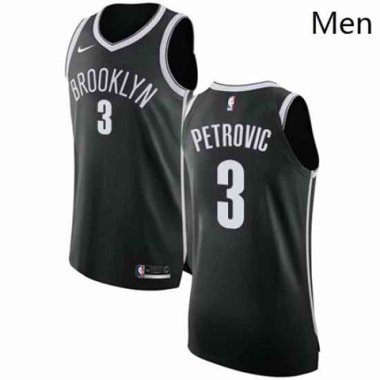 Mens Nike Brooklyn Nets 3 Drazen Petrovic Authentic Black Road NBA Jersey Icon Edition